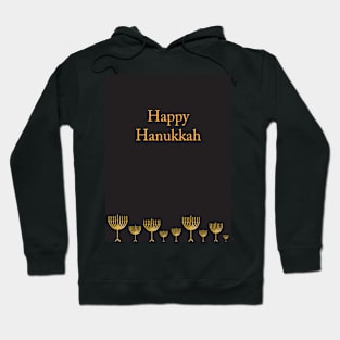 Happy Hanukkah greeting with Golden Menorah illustration on Black background Hoodie